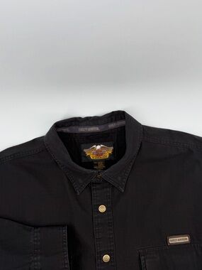 Harley-Davidson Black Long-Sleeve Button-Down Shirt Men’s XXL with Gold Buttons